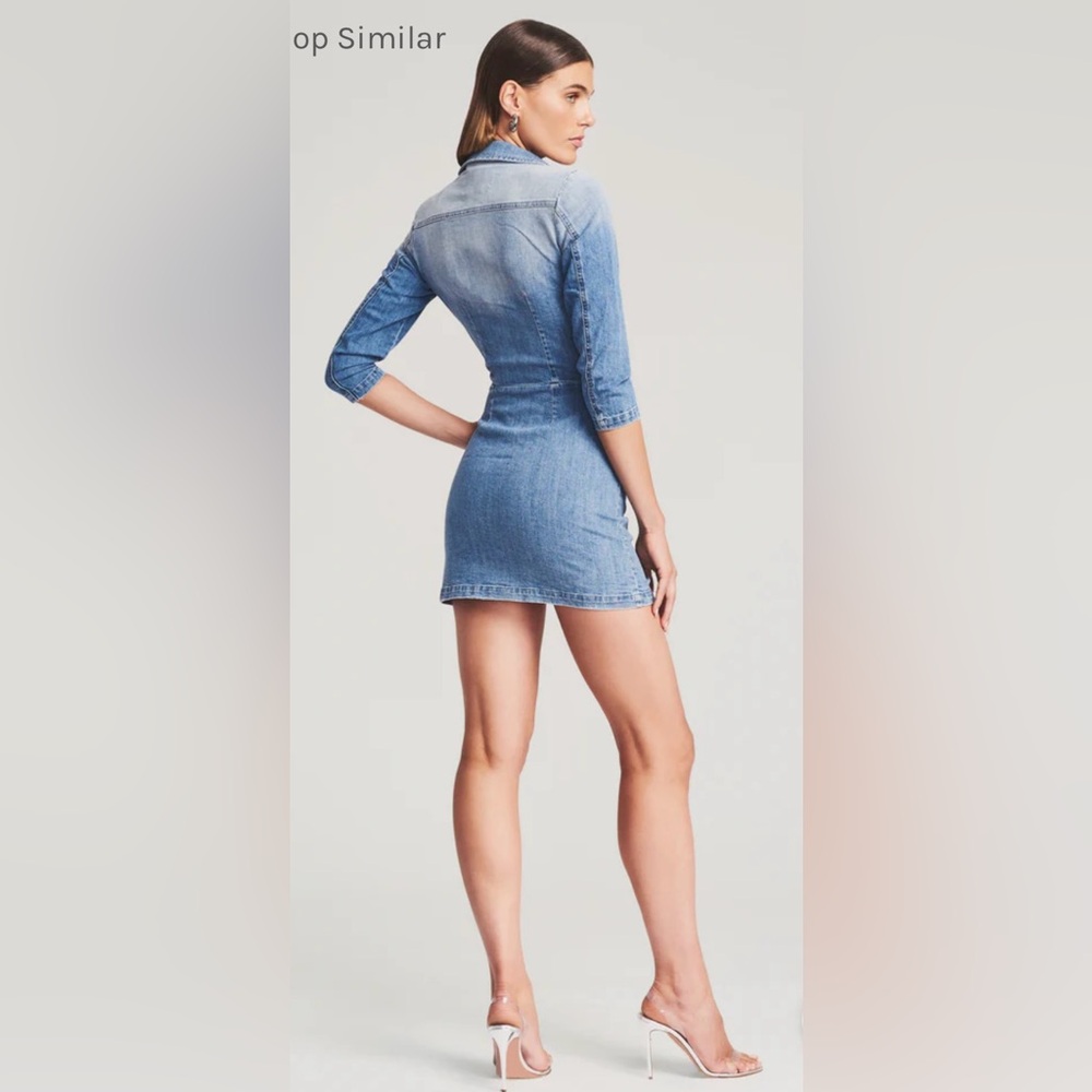 Retrofete Washed Light Blue Denim Button-Front Mini Dress - Picture 4 of 13